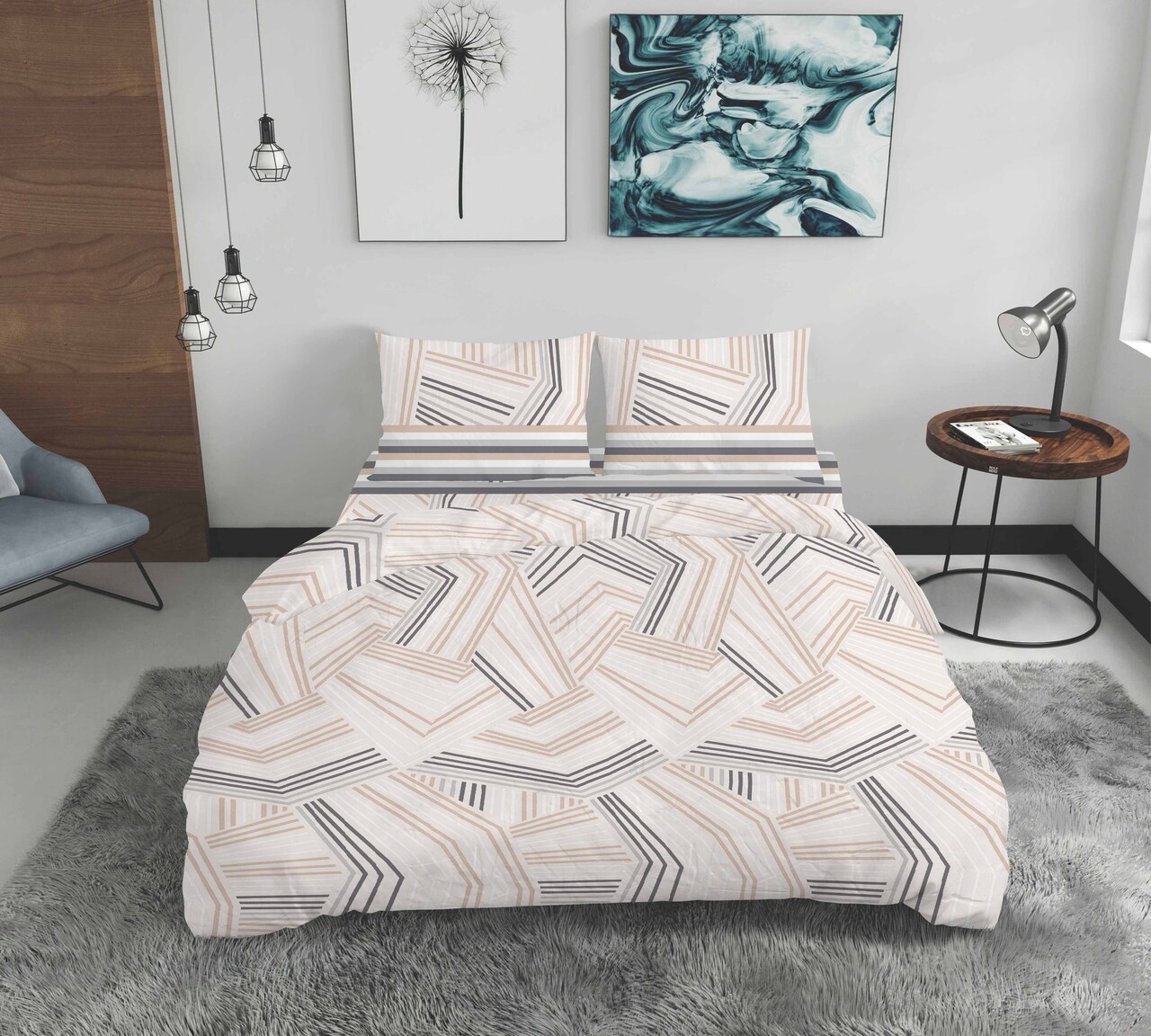 Lenjerie de pat dubla King Size, Thread, Bedora, 4 piese, 240x240 cm, bumbac satinat 200 TC, multicolor - imagine 4